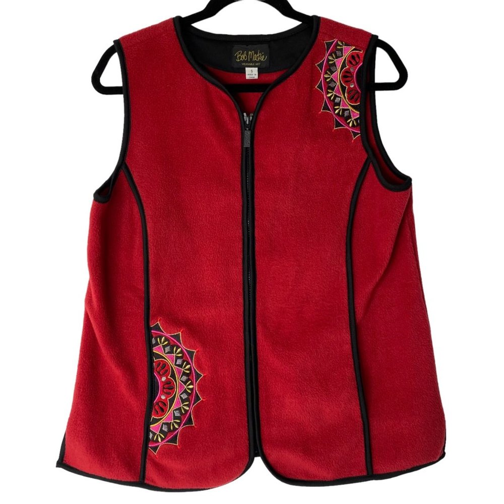 Bob Mackie Crimson Embroidered Fleece Vest Size Small